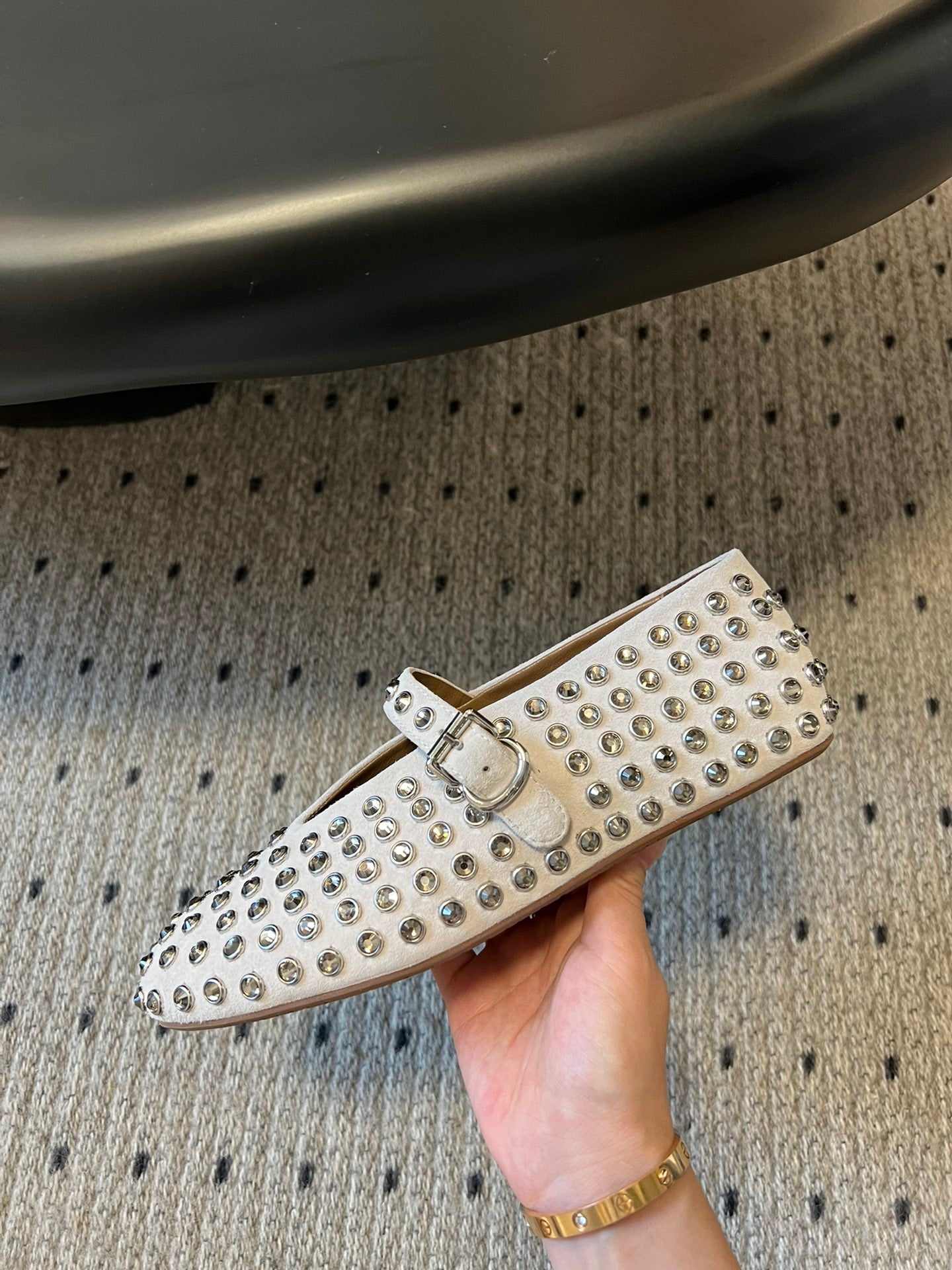 STRASS BALLET FLATS IN WHITE LAMBSKIN