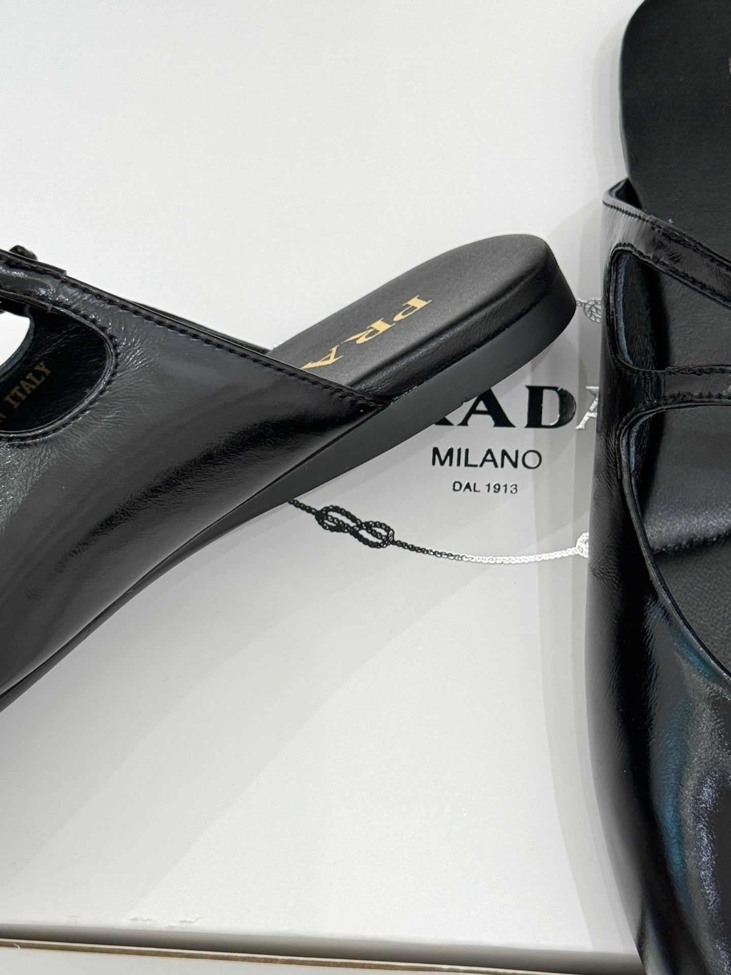 PRADA 25S DUAL MARY JANE BALLERINA MULES IN BLACK CALFSKIN