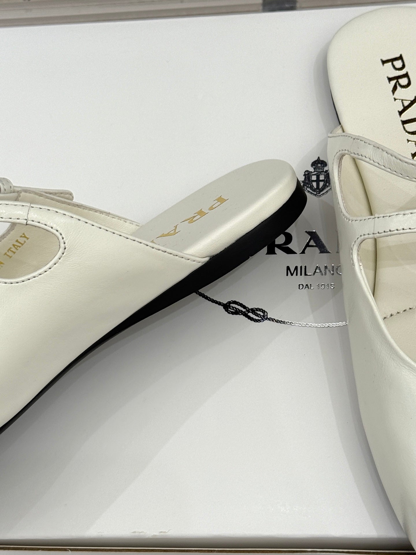 PRADA 25S DUAL MARY JANE BALLERINA MULES IN IVORY CALFSKIN