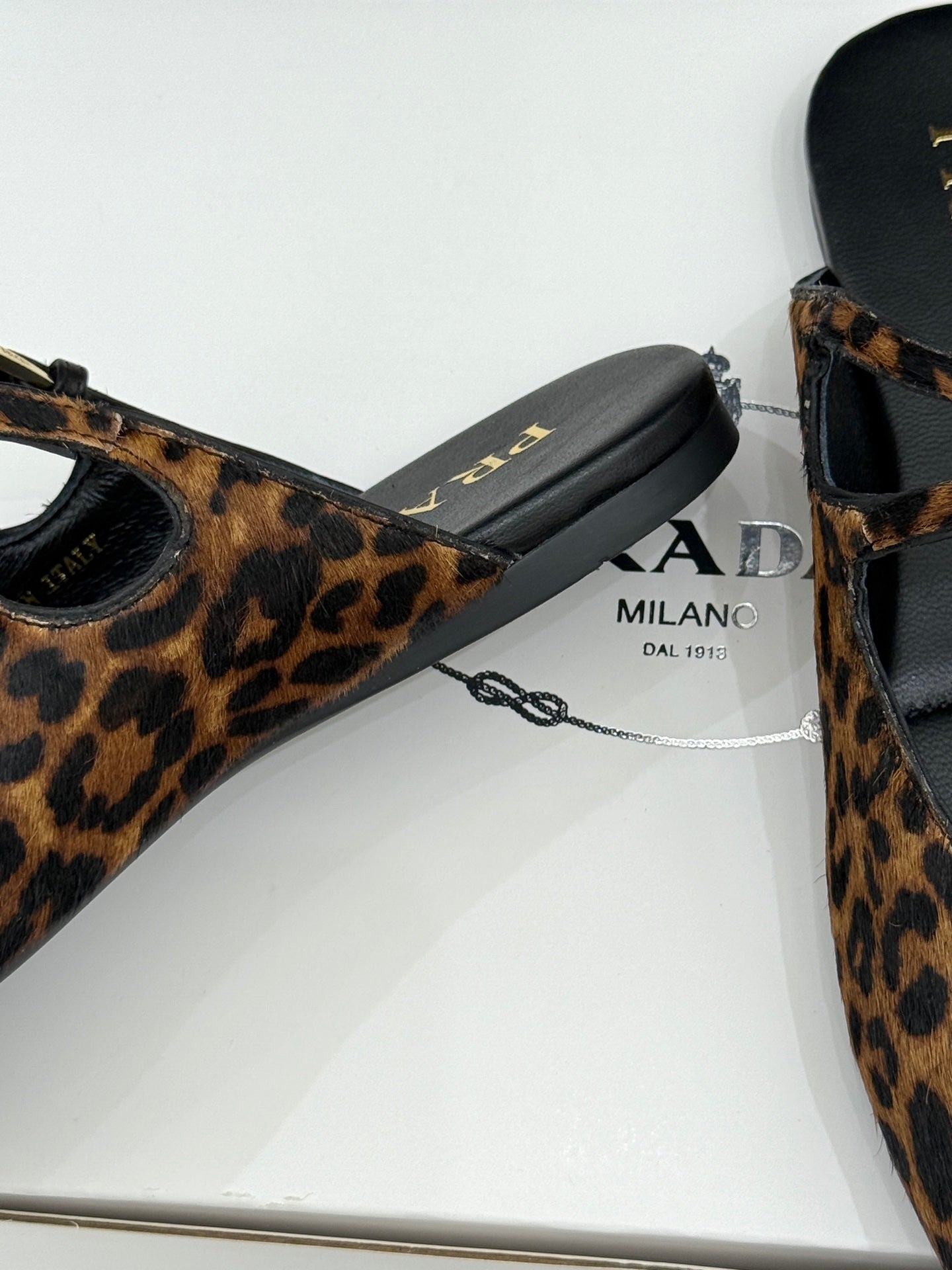 PRADA 25S DUAL MARY JANE BALLERINA MULES IN LEOPARD PRINT PONY HAIR