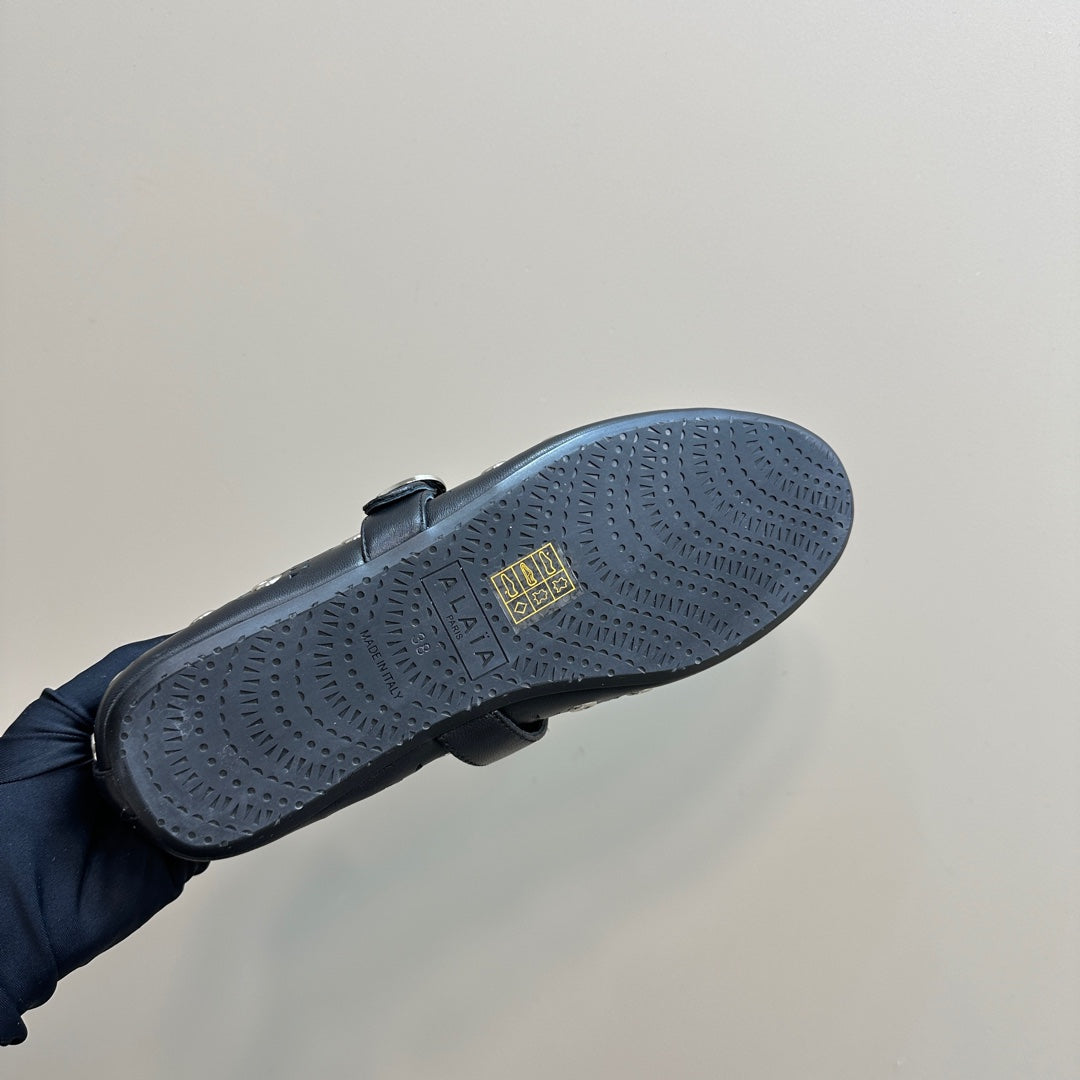 STRASS BALLET FLATS IN BLACK CALFSKIN