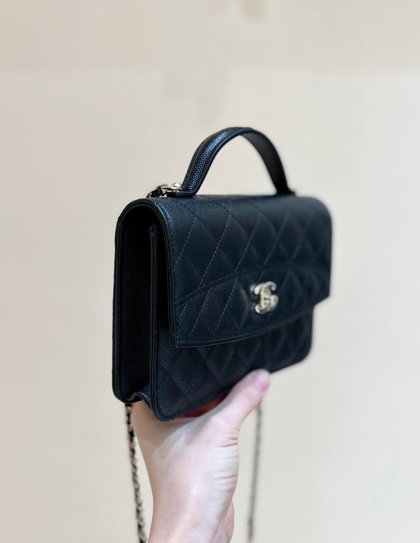 TOP HANDLE FLAP BACKPACK 18 IN BLACK CALFSKIN