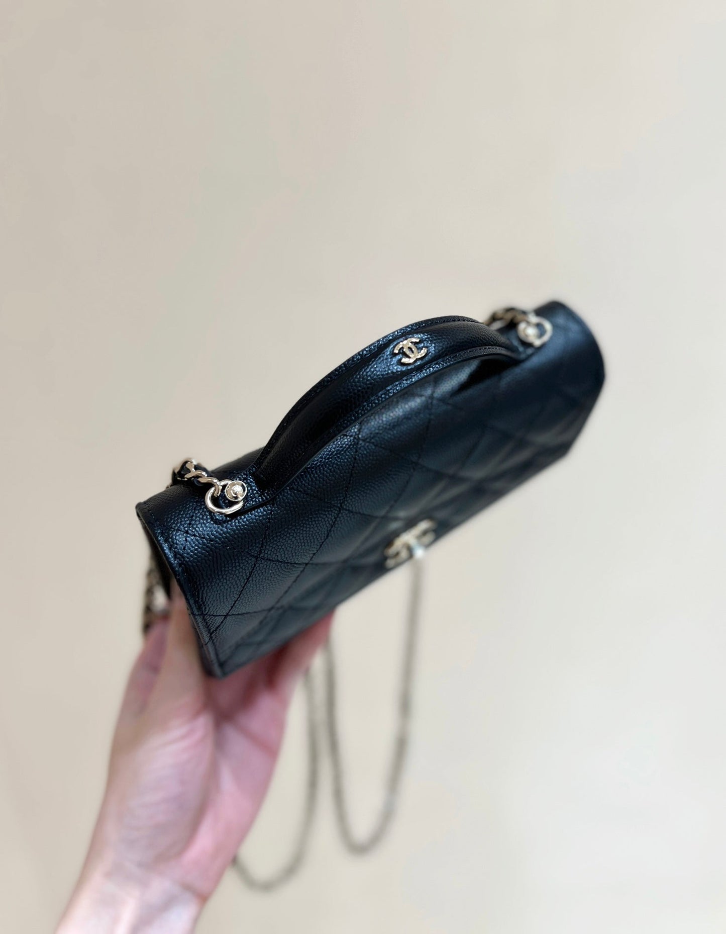 TOP HANDLE FLAP BACKPACK 18 IN BLACK CALFSKIN