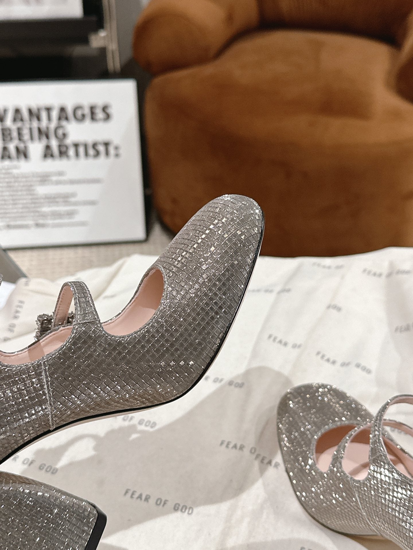 TRÈS VIVIER MARY JANE DOUBLE-STRAP PUMPS IN TAUPE CALFSKIN FULLY EMBELLISHED CRYSTALS