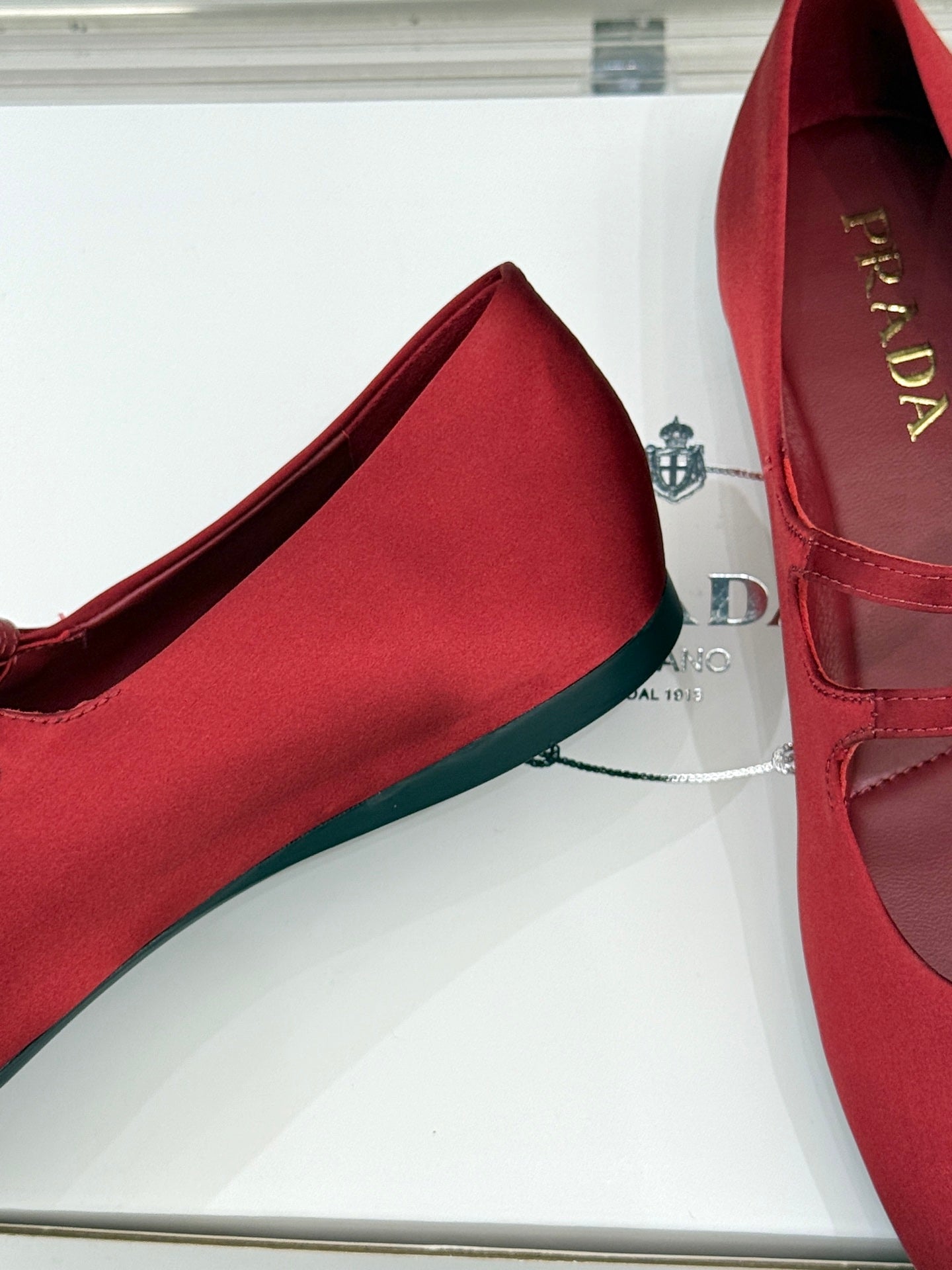 PRADA 25S DOUBLE STRAP BALLERINAS IN RED WINE SATIN