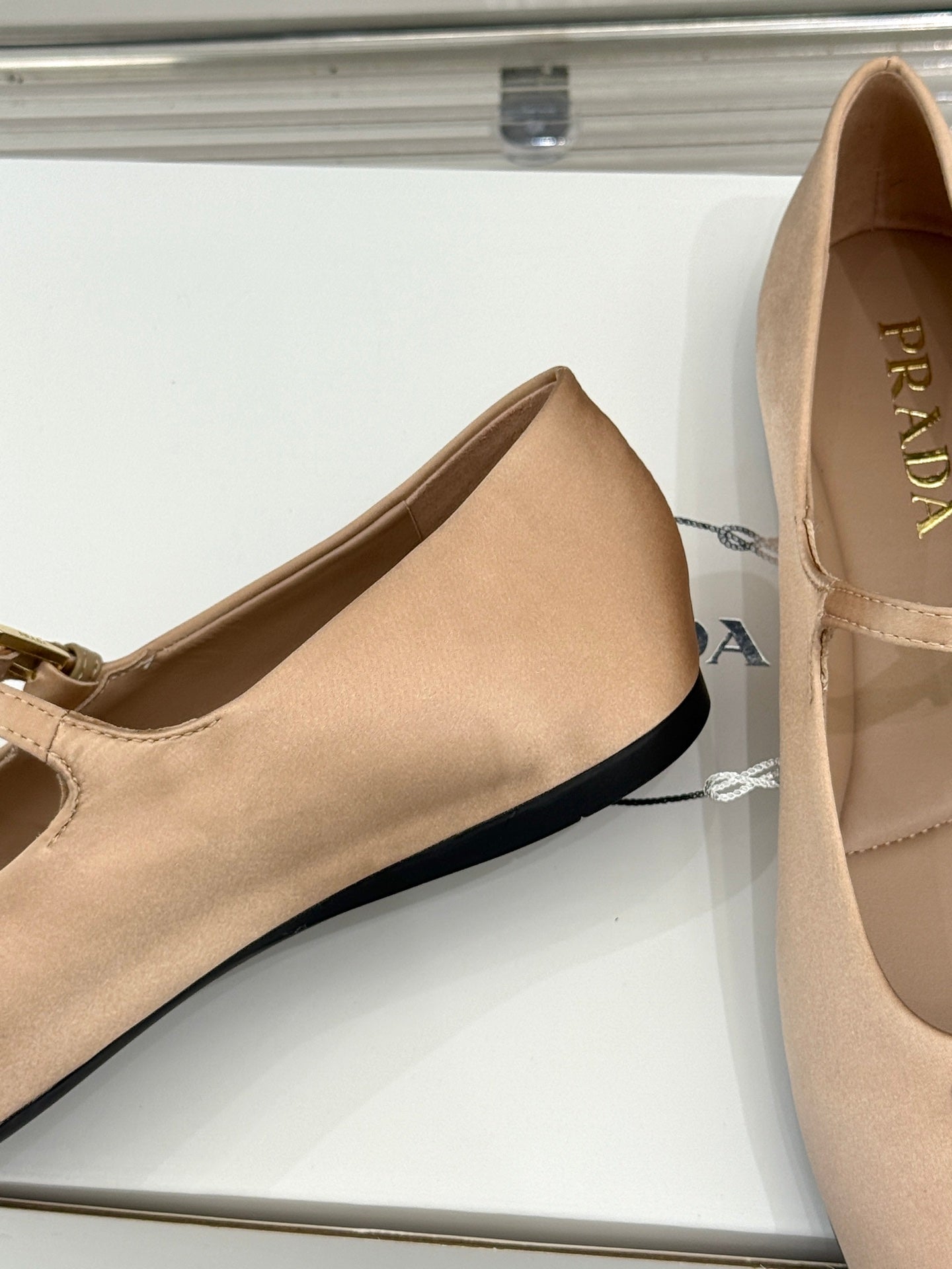 PRADA 25S BALLERINAS IN NUDE SATIN