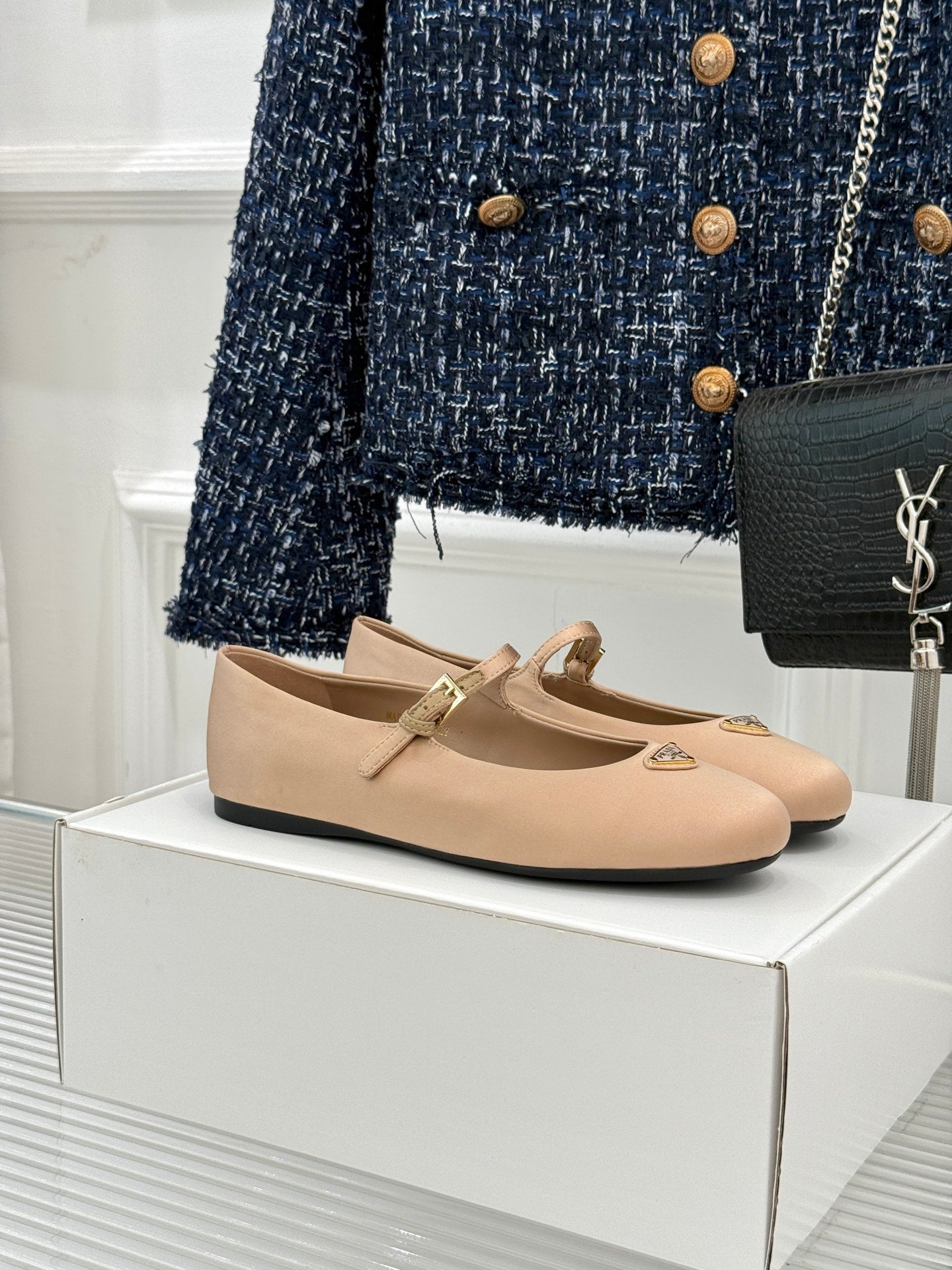 PRADA 25S BALLERINAS IN NUDE SATIN