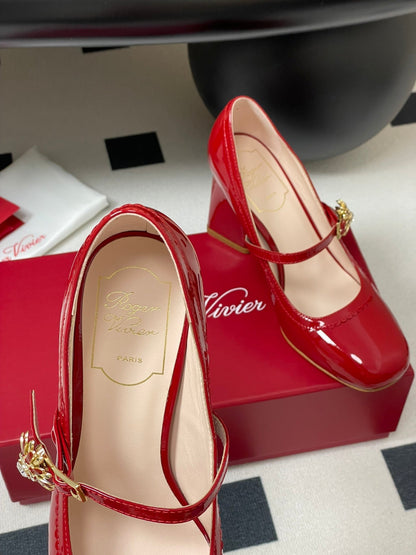 TRÈS VIVIER MARY JANE PUMPS 85MM IN RED GLOSSY CALFSKIN