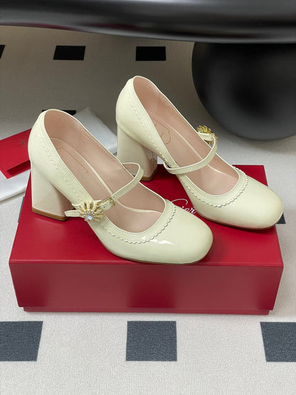 TRÈS VIVIER MARY JANE PUMPS 85MM IN CREAM GLOSSY CALFSKIN