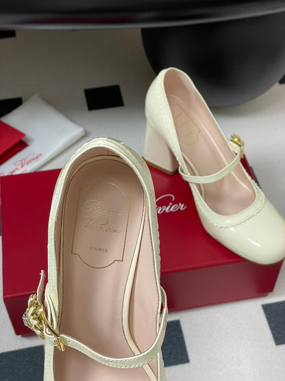 TRÈS VIVIER MARY JANE PUMPS 85MM IN CREAM GLOSSY CALFSKIN
