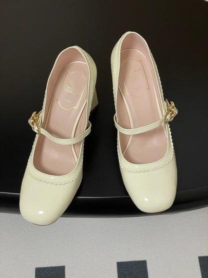 TRÈS VIVIER MARY JANE PUMPS 85MM IN CREAM GLOSSY CALFSKIN