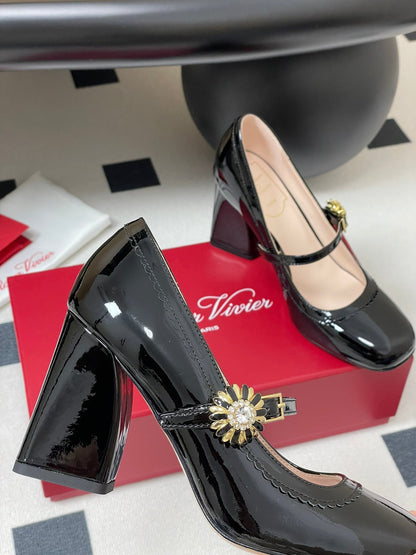 TRÈS VIVIER MARY JANE PUMPS 85MM IN BLACK GLOSSY CALFSKIN