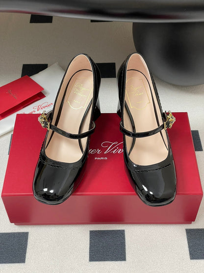 TRÈS VIVIER MARY JANE PUMPS 85MM IN BLACK GLOSSY CALFSKIN