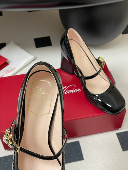 TRÈS VIVIER MARY JANE PUMPS 85MM IN BLACK GLOSSY CALFSKIN